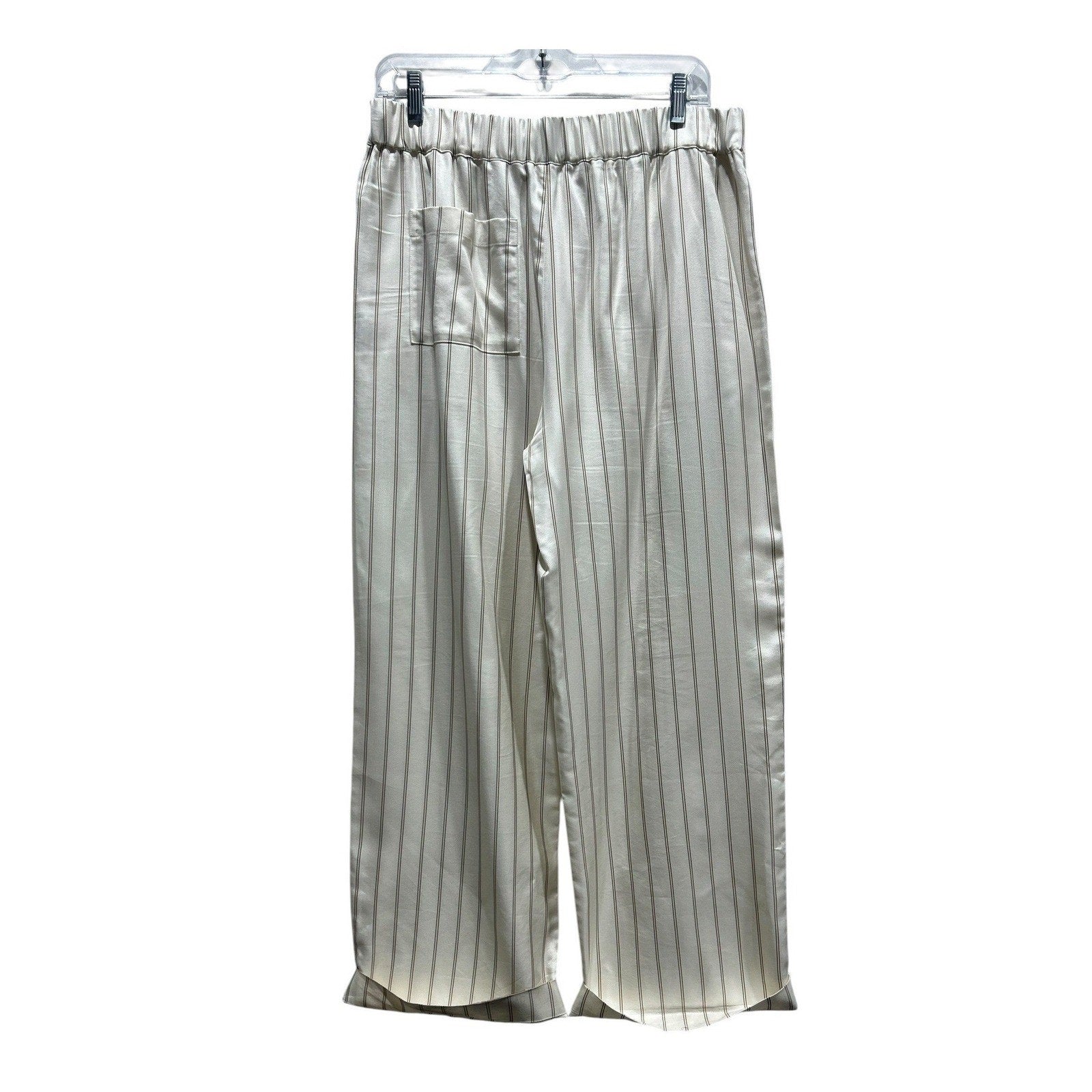 Jenni Kayne Striped Wide Leg Pull On Pants Ivory Tan Cuffed Size M