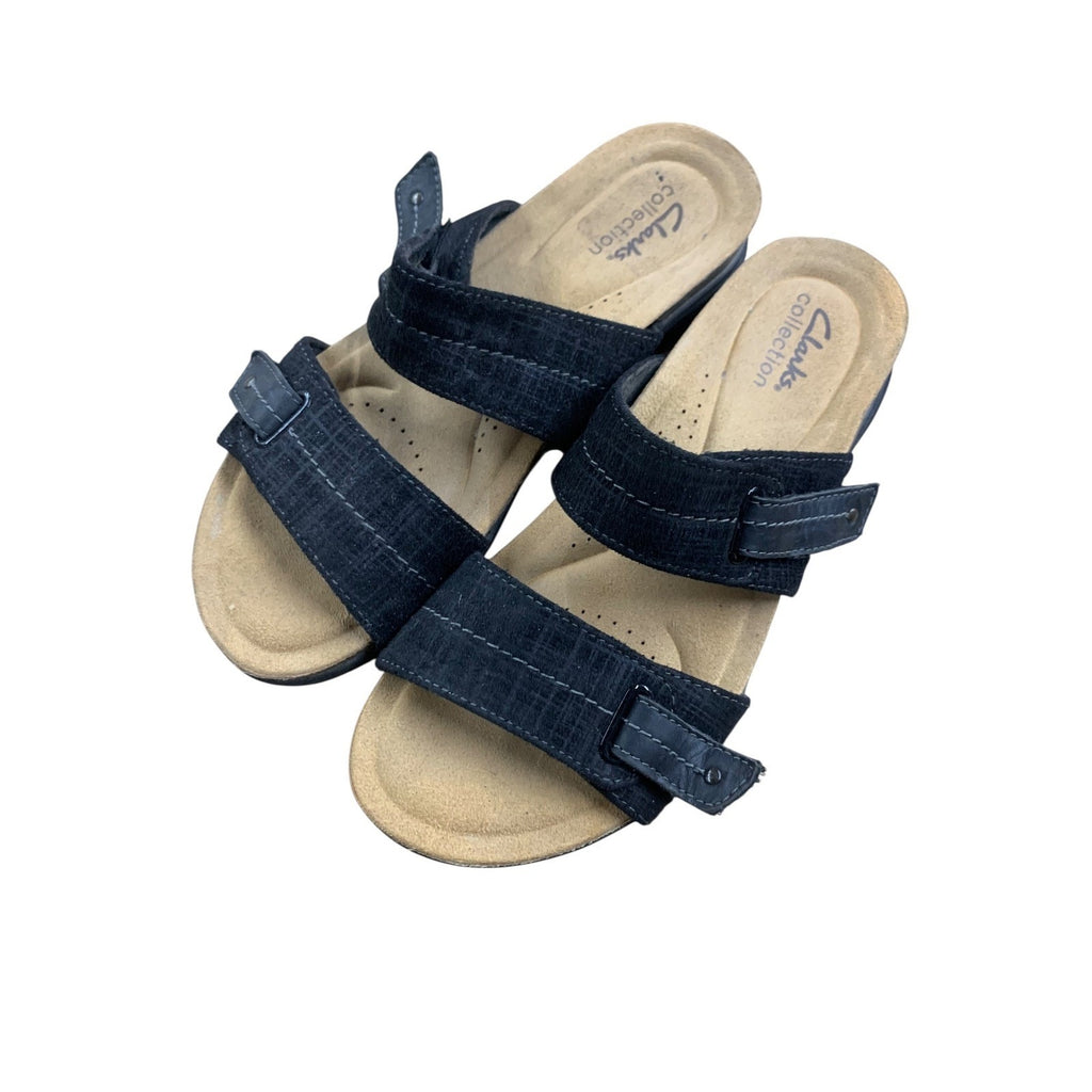 Clarks Collection Womens Sandals Size 7.5M Black Adjustable Strap Comfort Slides