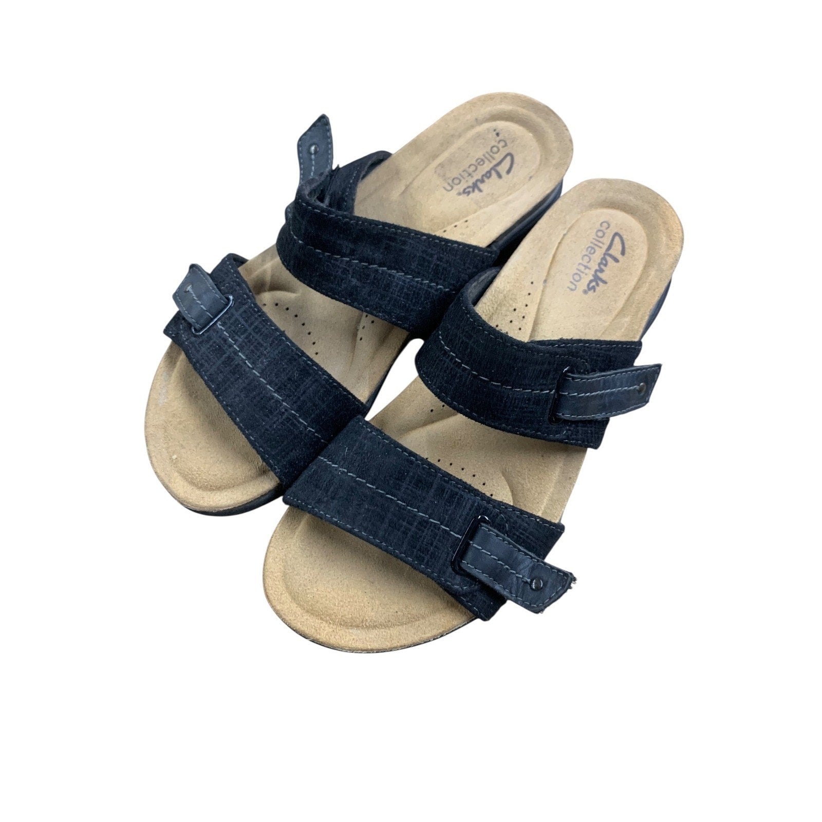 Clarks Collection Womens Sandals Size 7.5M Black Adjustable Strap Comfort Slides