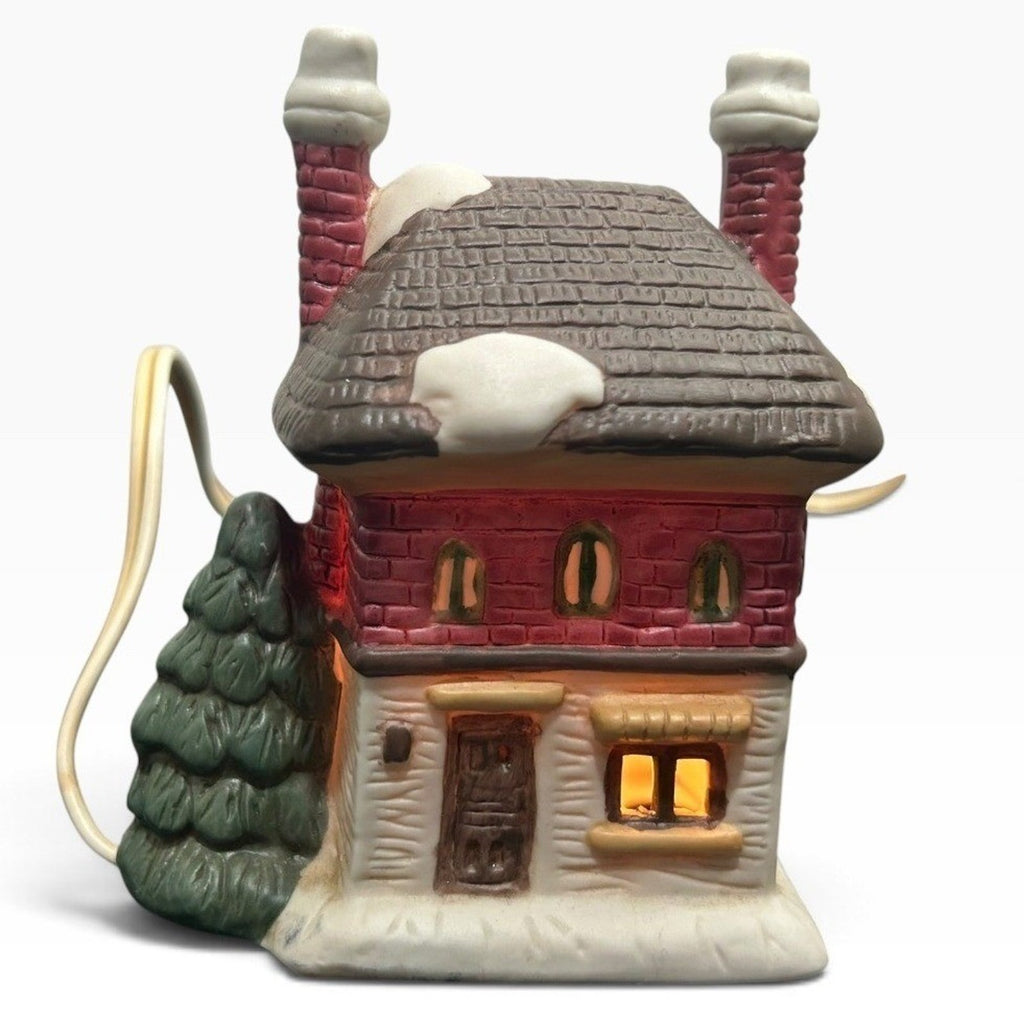 Electric Lighted Ceramic Dickens House Christmas Village Inn Snow Covered Decor