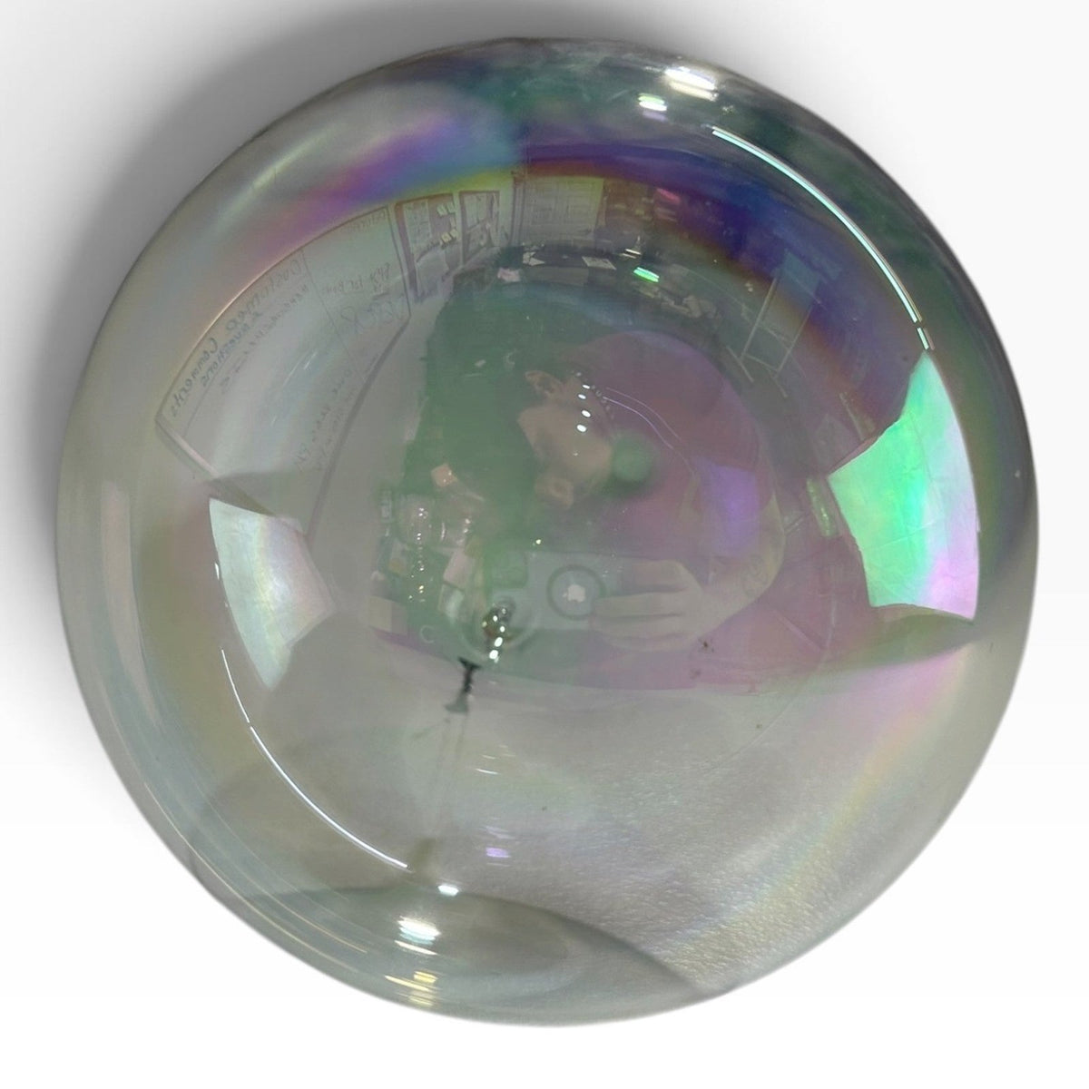 Large 7in Iridescent Hand Blown Glass Ornament Sphere Oil Slick Rainbow Decor