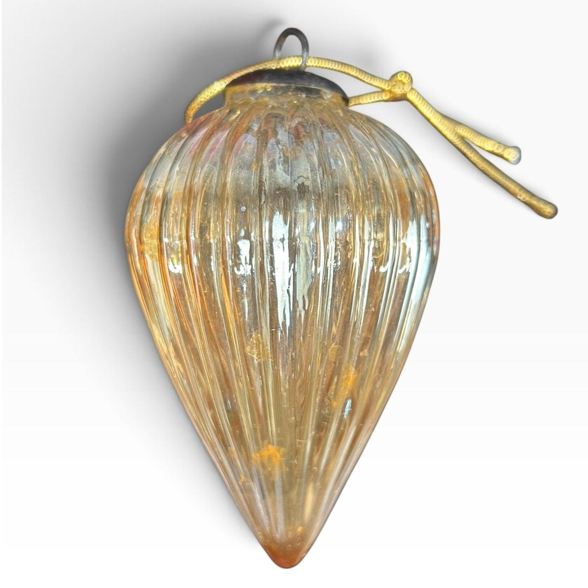 Set of 4 Vintage Kugel Style Ribbed Mercury Glass Teardrop Christmas Ornaments