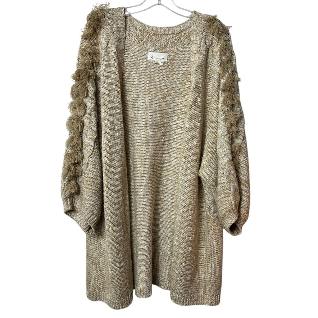 Anthropologie Braided Tassel Cardigan Oatmeal Beige Chunky Knit OS OVERSIZED