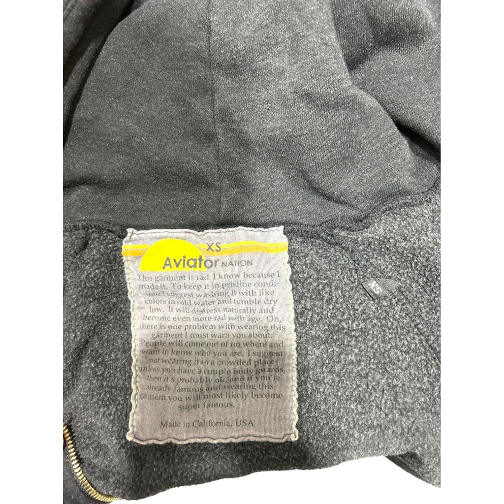 Aviator Nation Womens Charcoal Lightning Bolt Zip Up Hoodie Sweatshirt XS Black