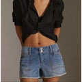 Pilcro The Wanderer Denim Shorts Blue Medium Wash Raw Hem Women 31 Anthropologie
