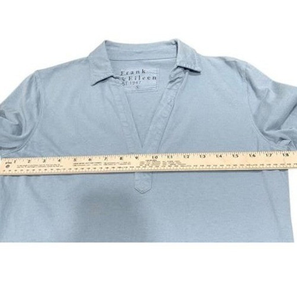Frank & Eileen Nicole Long Sleeve Popover Dress Dusty Blue 100% Cotton Sz S