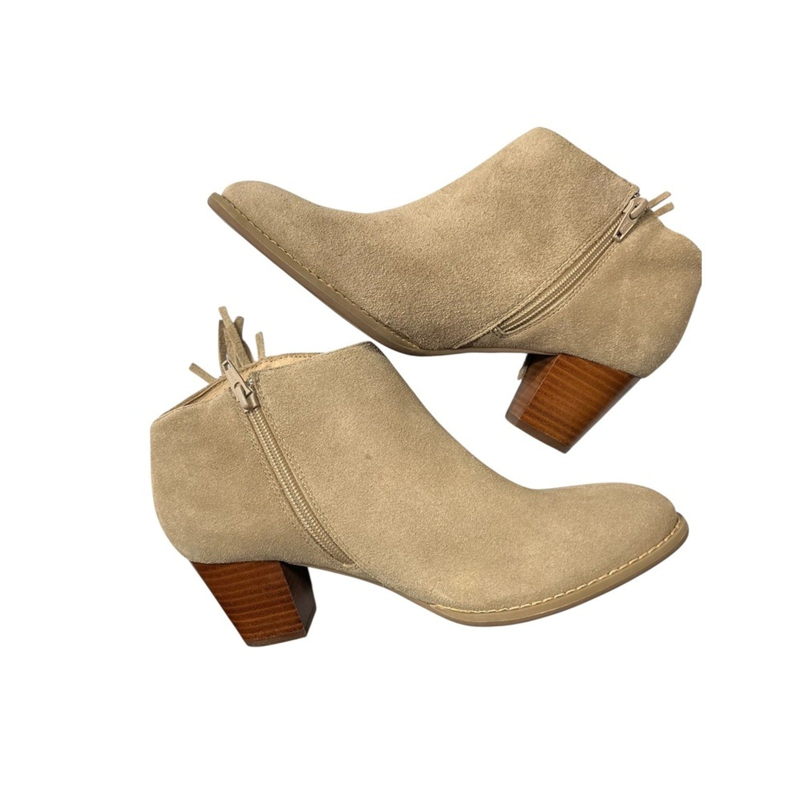 Vionic Faros Tan Suede Fringe Studded Ankle Boots 322FAROS Size 7.5