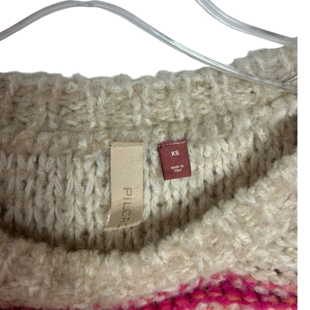 Pilcro Anthropologie Pink Striped Boucle Wool Blend Chunky Sweater XS cozy prep