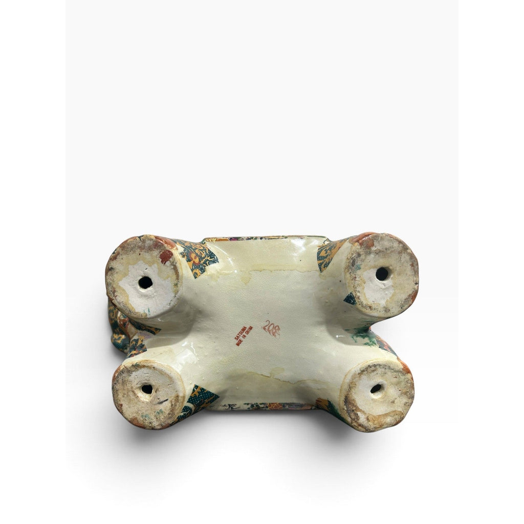 Vintage Satsuma Ceramic Elephant Plant Stand Hand Painted Gilded 10in