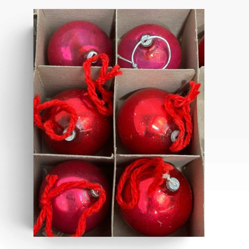 Vintage Shiny Brite Glass Christmas Ornaments Made in Japan Red Pink Set of 10