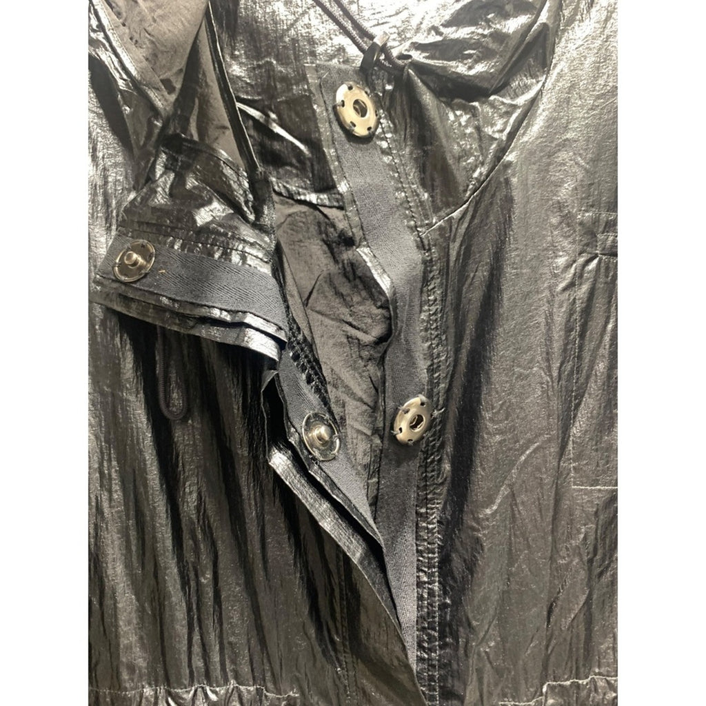 GOOD AMERICAN the metallic duster Black Metallic  Hooded Jacket Drawstring SZ 1