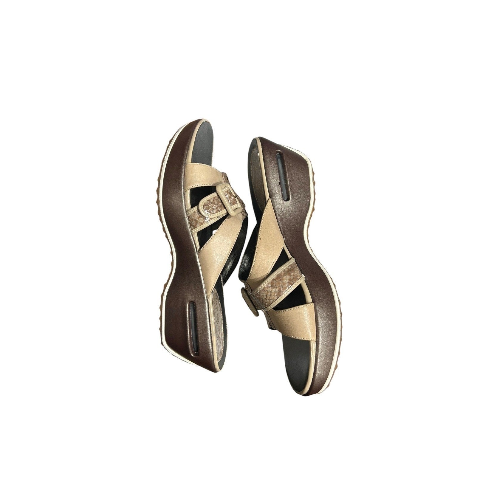 Cole Haan wedge slip-on slide sandals Beige Leather Snakeskin 6.5B
