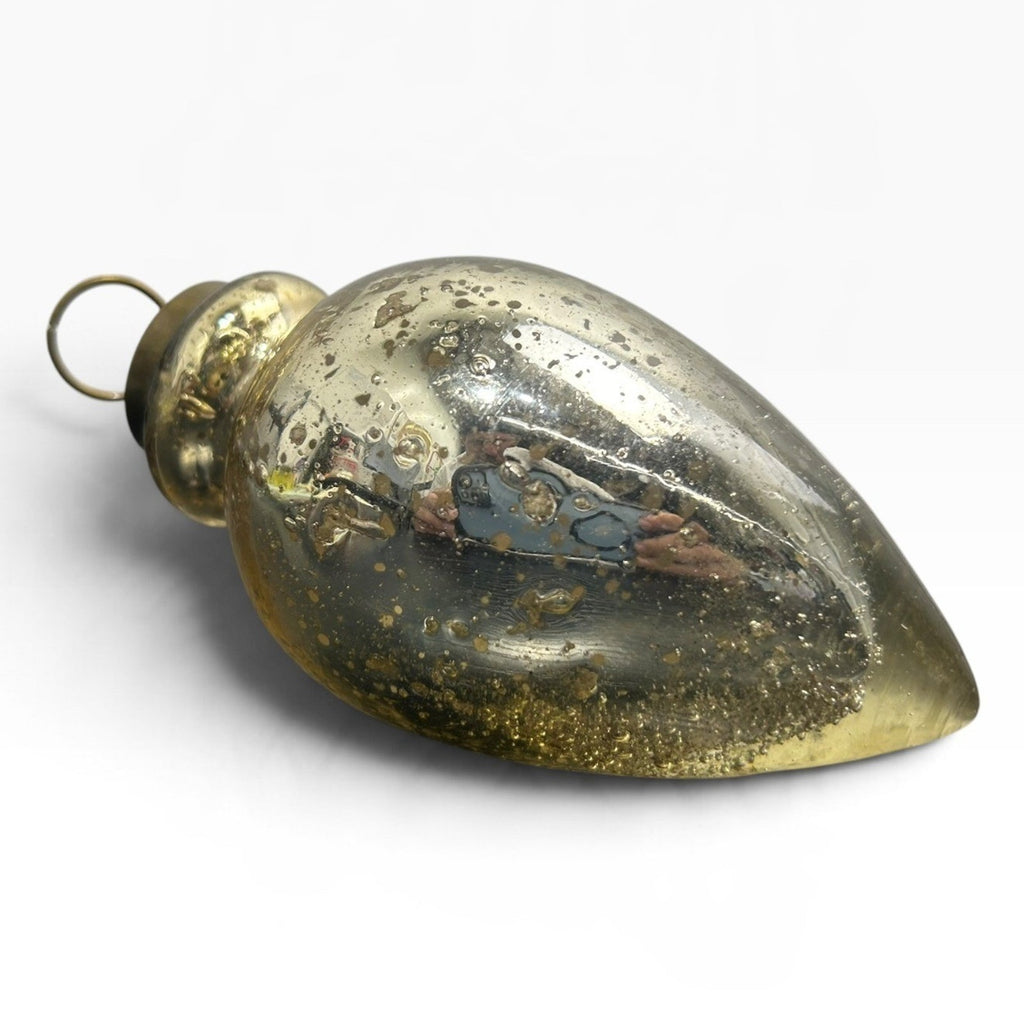Modern Reprod Mercury Glass Teardrop Ornament Distressed Gold Silver Finial Cute