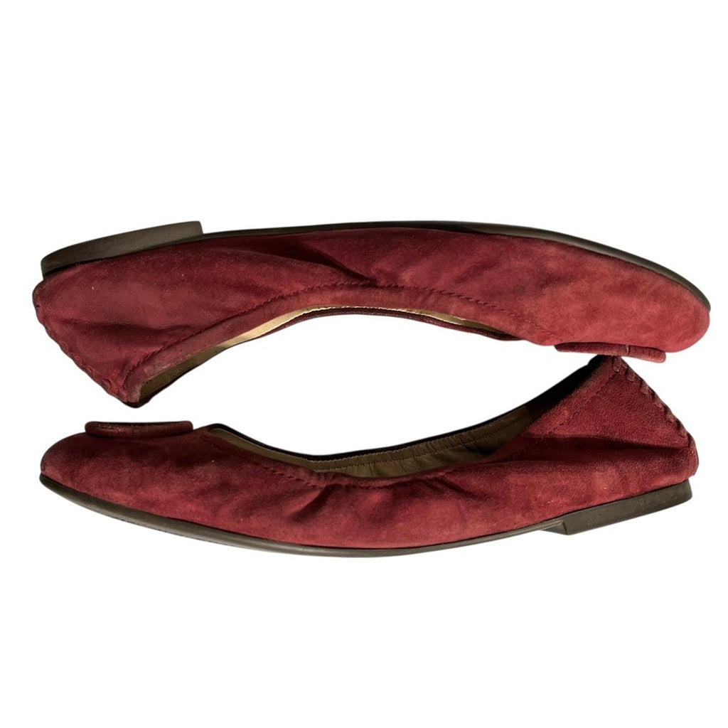 Tory Burch Burgundy Suede Ballet Flats Women's Size 7 Embellished Logo