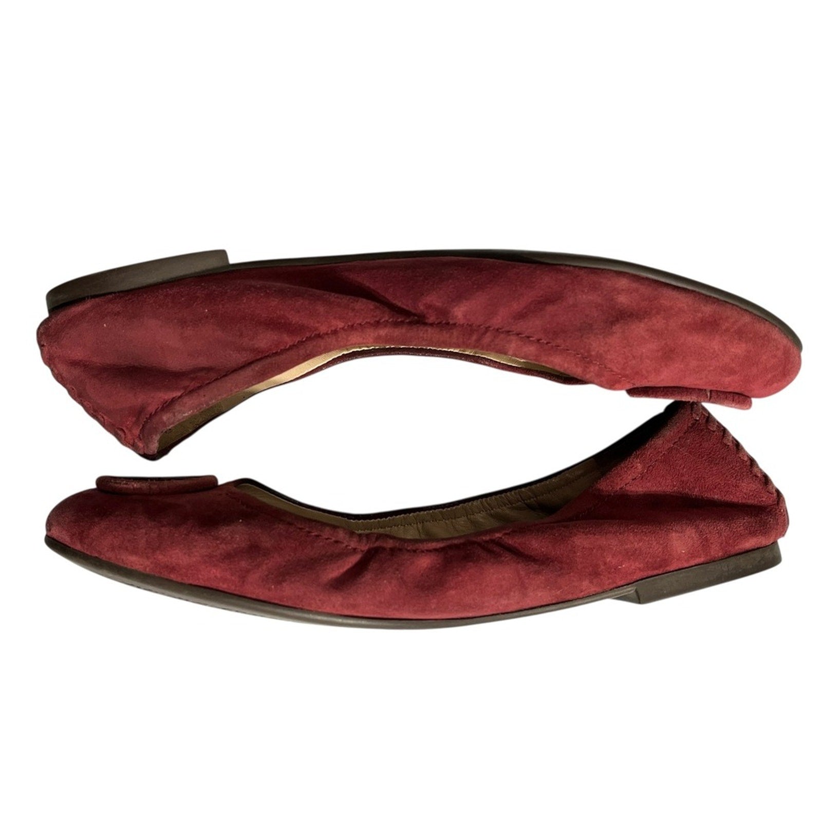 Tory Burch Burgundy Suede Ballet Flats Women's Size 7 Embellished Logo