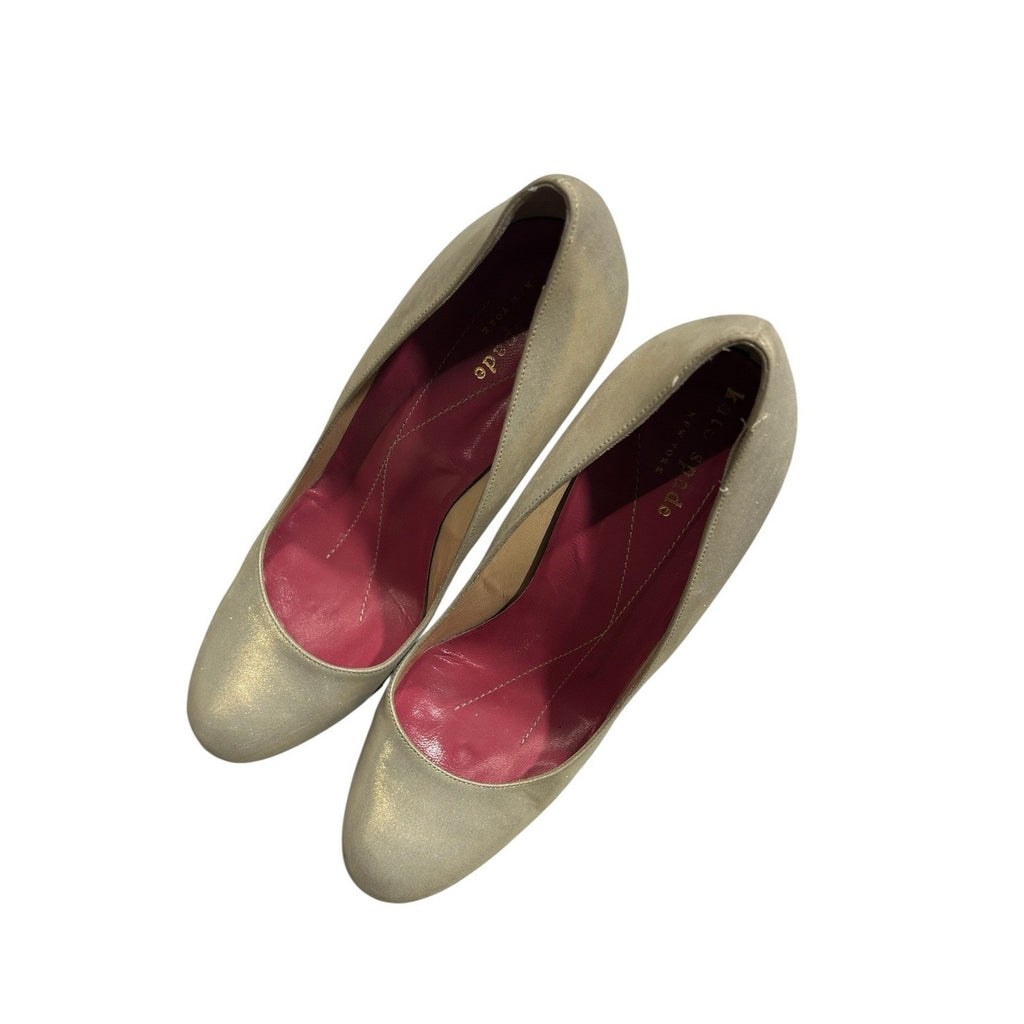 Kate Spade New York Gold Metallic Wedge Pumps Almond Toe Made in Italy Size 6.5B