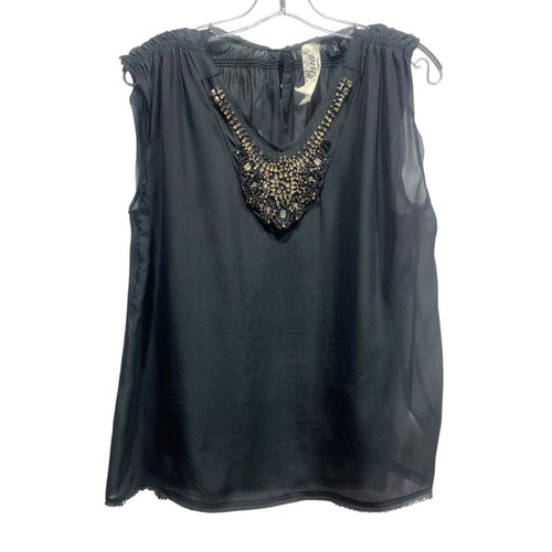 Bird by Juicy Couture Black Silk Embellished V-Neck Sleeveless Blouse Size M