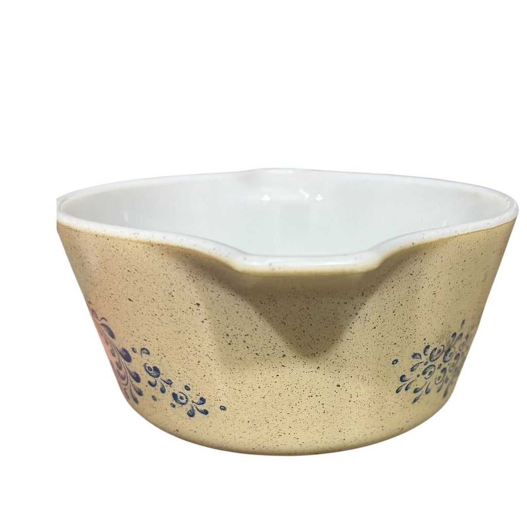 Pyrex Homestead 474-B Casserole Dish Vintage Blue Floral Speckled Beige 1.5 QT