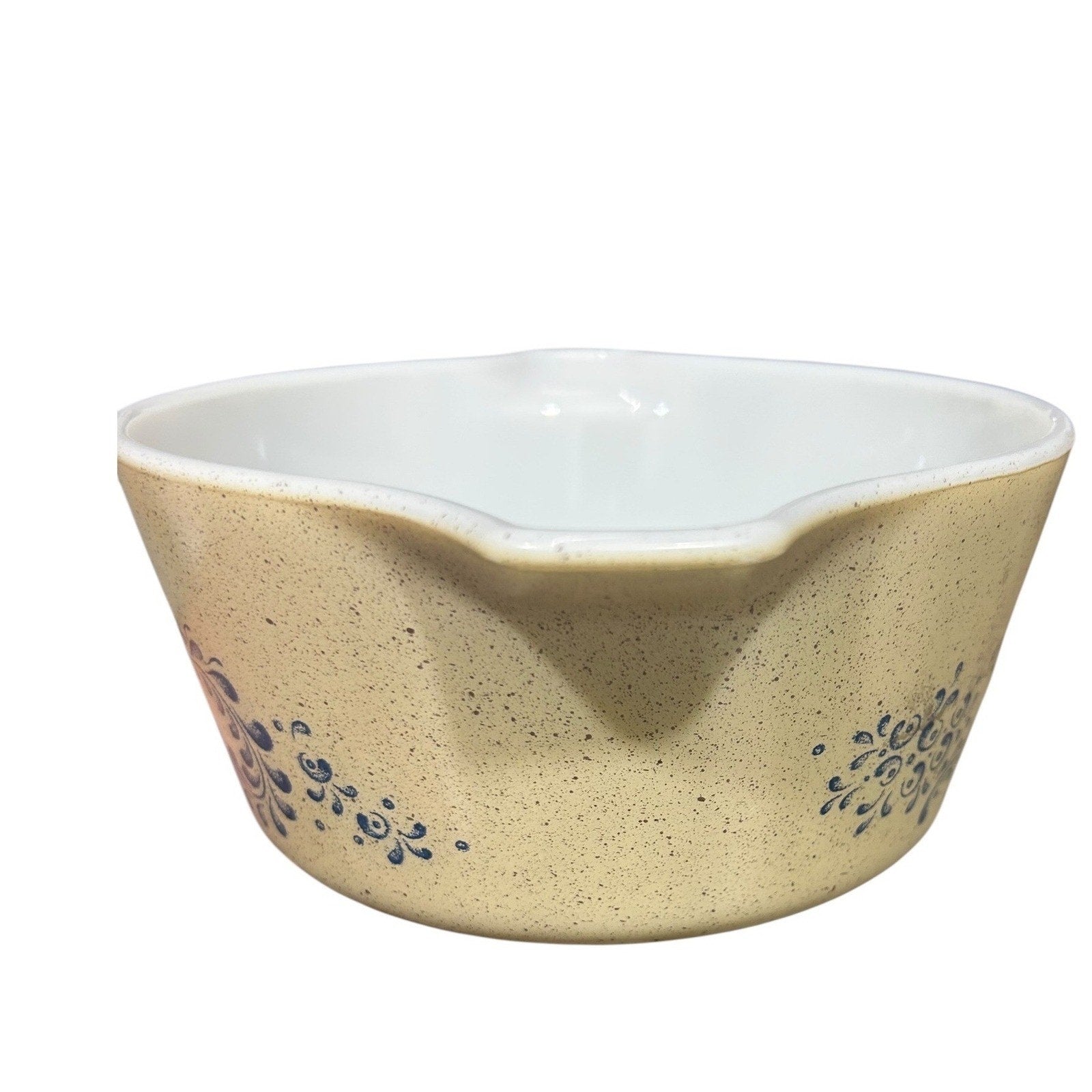 Pyrex Homestead 474-B Casserole Dish Vintage Blue Floral Speckled Beige 1.5 QT