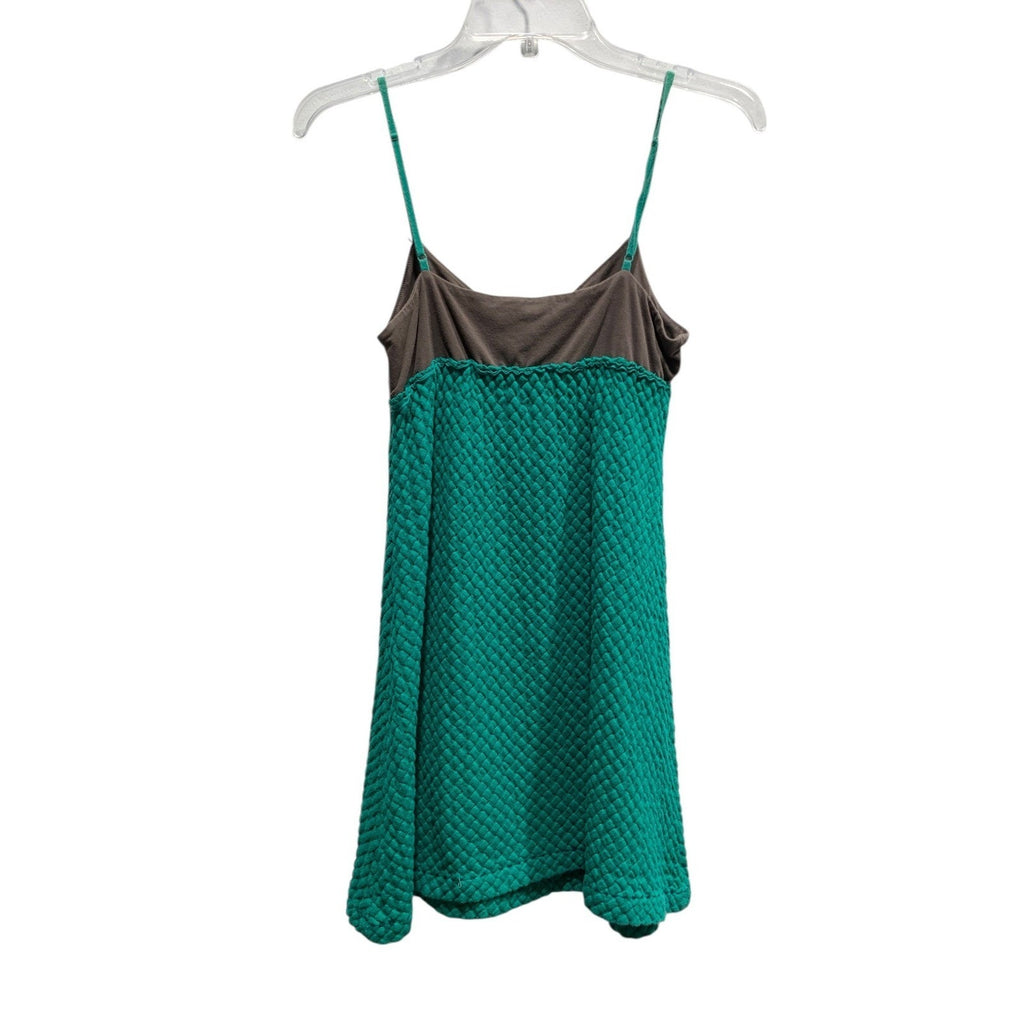Free People Green Brown Quilted Mini Dress Boho Strappy Empire Waist Size 8