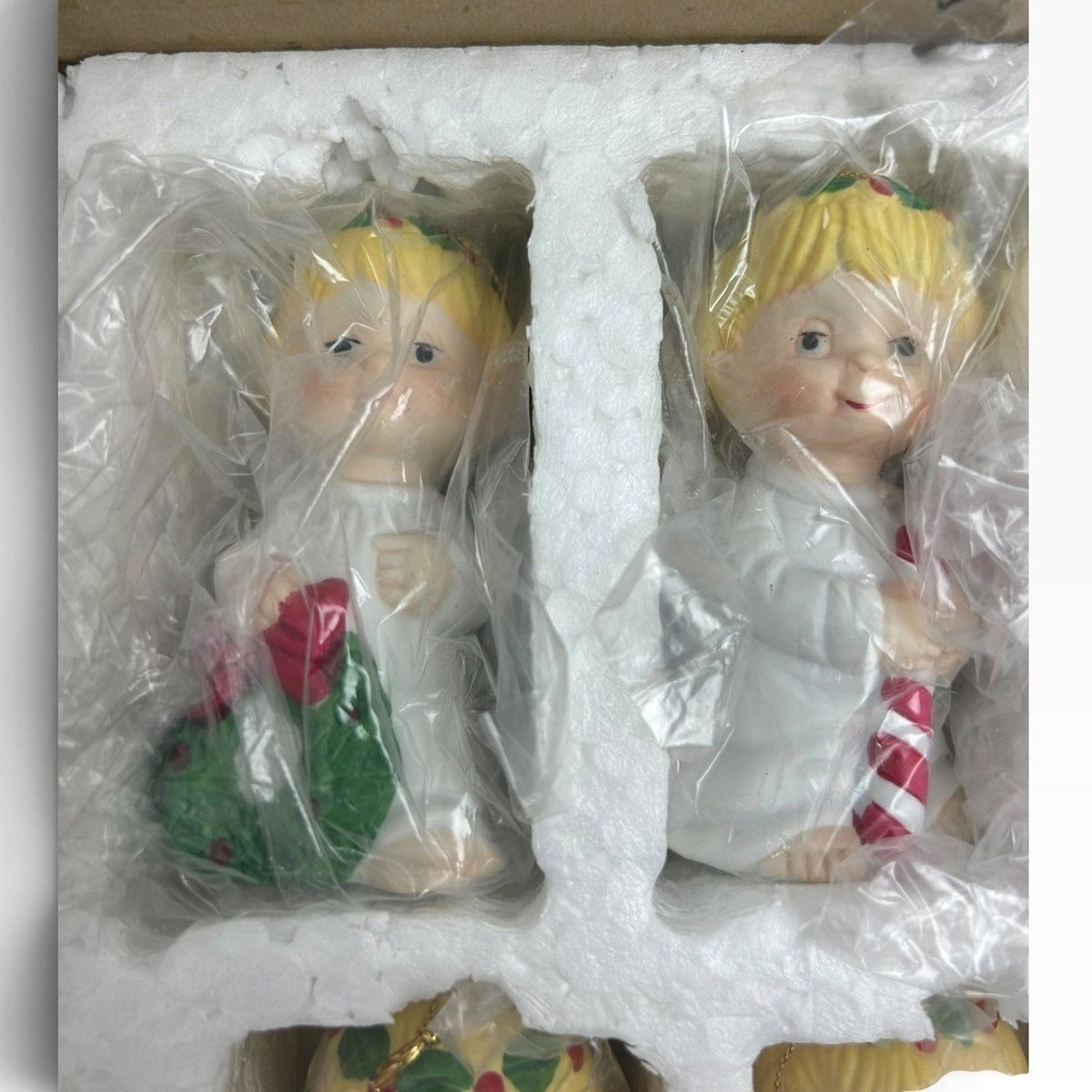 Vintage Ceramic Angel Christmas Ornament Set 12pc Made in Taiwan H9432 3in