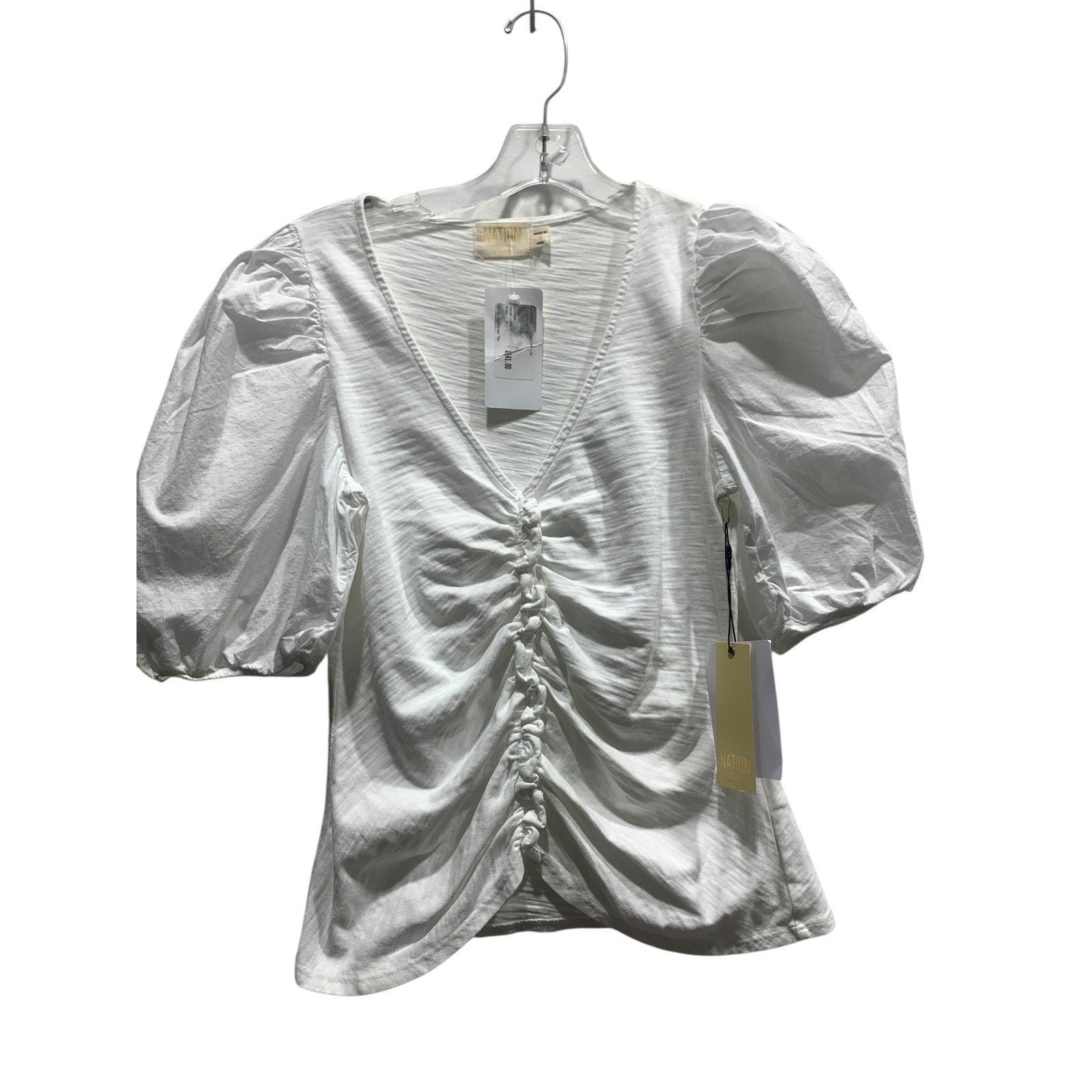 Nation Ltd Drew Gathered Romantic Tee Small White Puffed Sleeves Feminine Peru