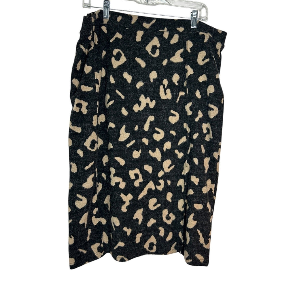 Anthropologie Maeve Delphine Leopard Sweater Pencil Skirt XL Gray Tan Midi Lined