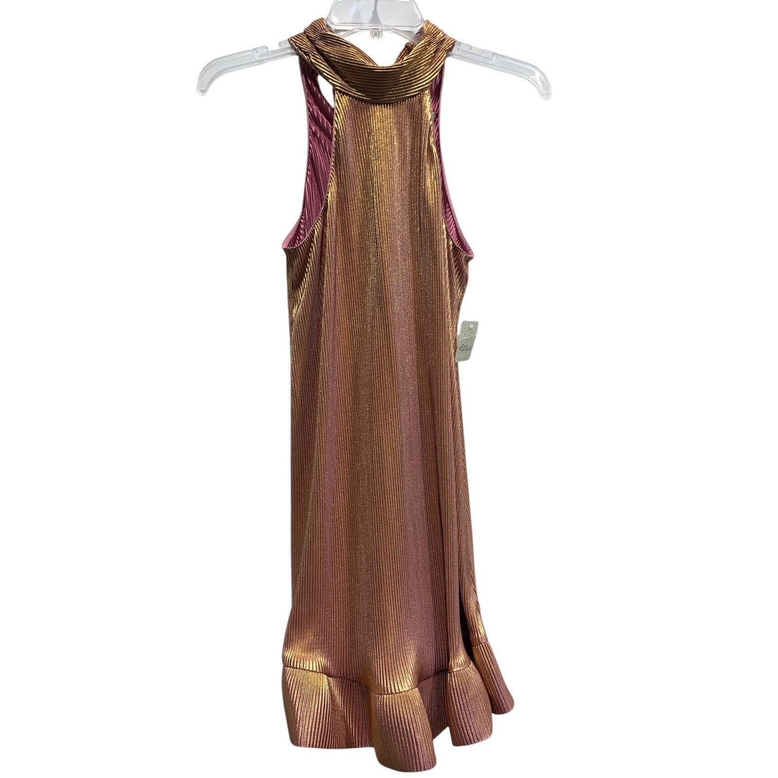NWT SAYLOR Rose Gold Metallic Pleated Mini Dress Halter Neck Tie Back XS