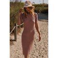 Varley Fara Textured Knit Midi Dress Womens Mauve Rose Short Sleeve Ribbed Small