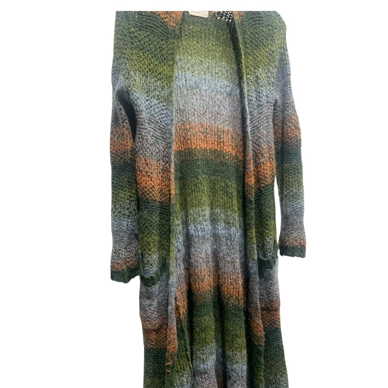 Sleeping in the snow Maxi Cardigan Long Sleeve Striped Knit Boho Women's S