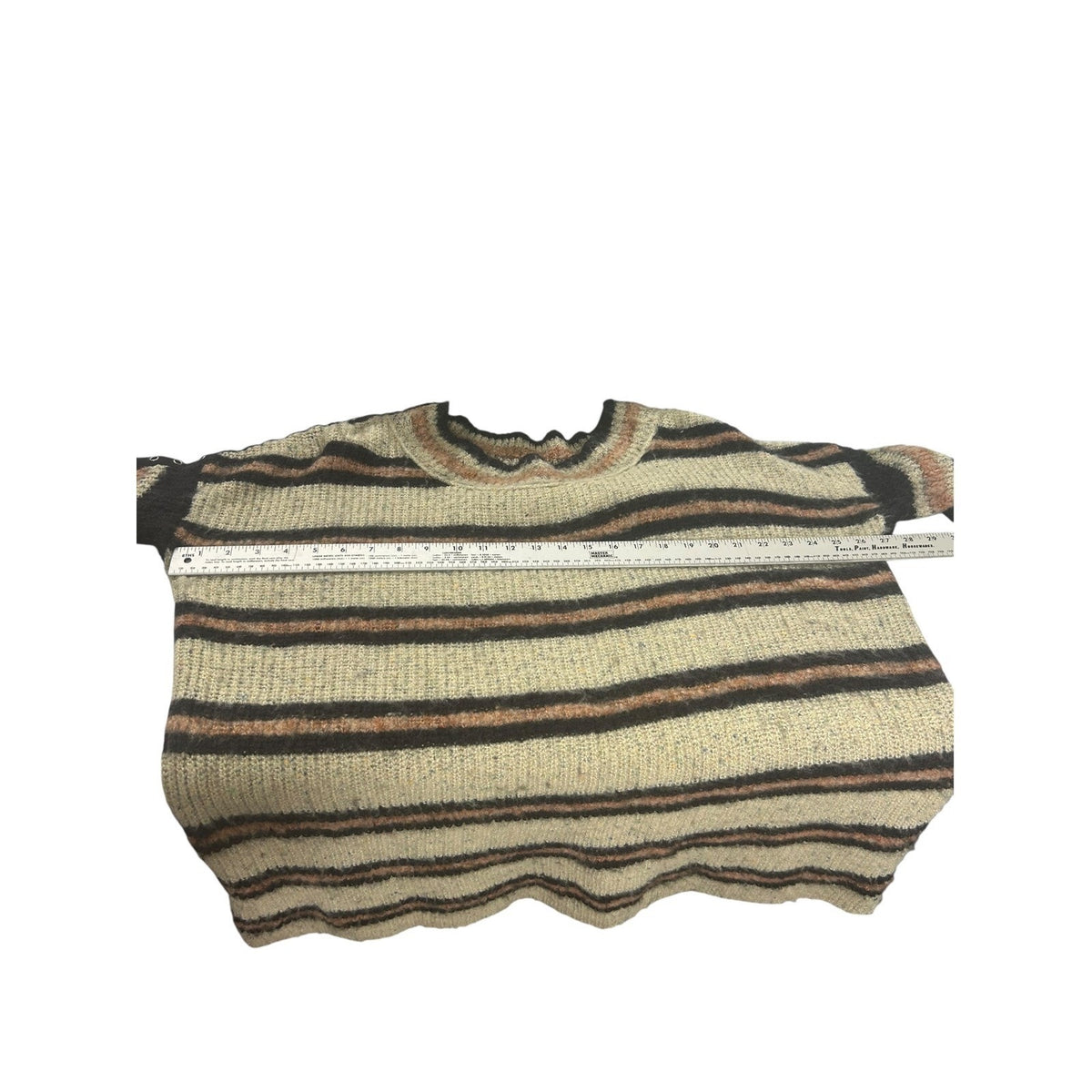Free People Sid Stripe Tunic Sweater Cream Black Rust Grommet Sleeve Large boho