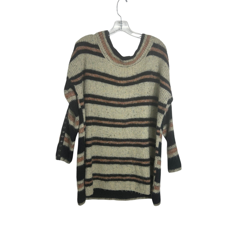 Free People Sid Stripe Tunic Sweater Cream Black Rust Grommet Sleeve Large boho