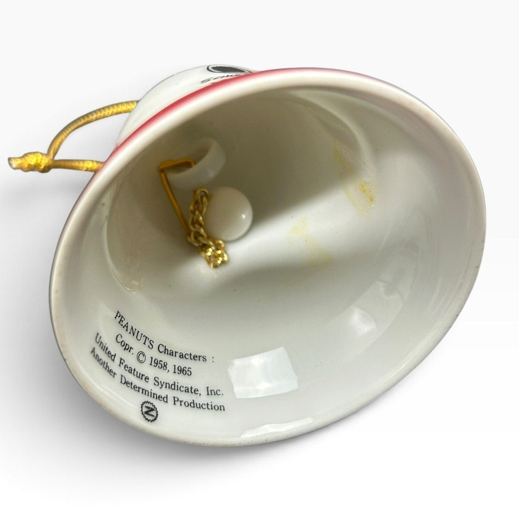 Vintage 1975 Peanuts Snoopy Woodstock Christmas Bell Ornament Ceramic 2.5"