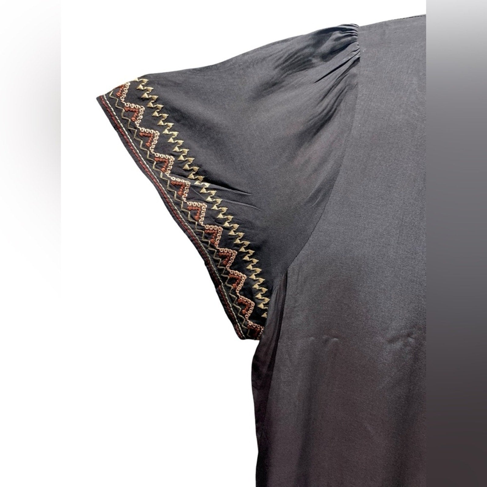 Johnny Was Calme Silk Tiered Embroidered Maxi Dr SZ M Dark Brown/Black With Slip