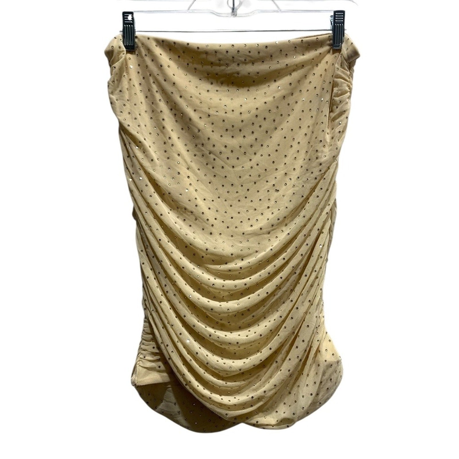 AFRM LOS ANGELES Strapless Ruched Mesh Rhinestone Tube Top L Beige