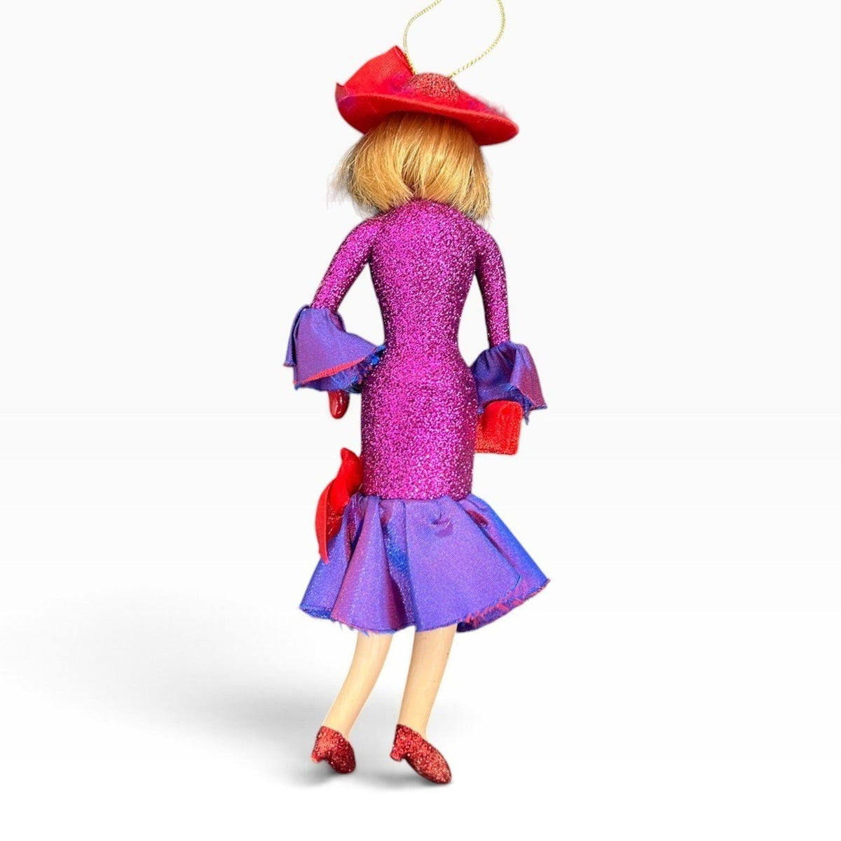 Soffieria De Carlini Italian Glass Ornament Elegant Lady Purple Glitter Dress