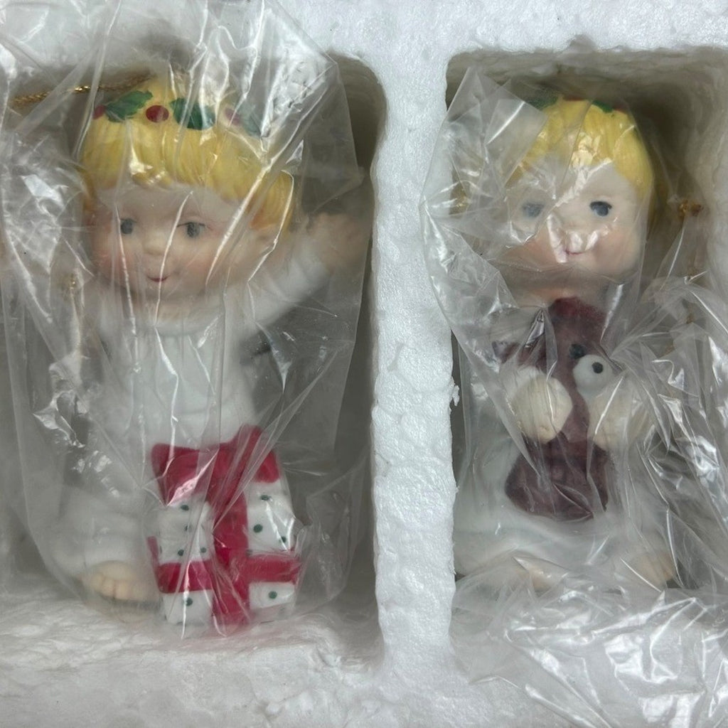 Vintage Ceramic Angel Christmas Ornament Set 12pc Made in Taiwan H9432 3in