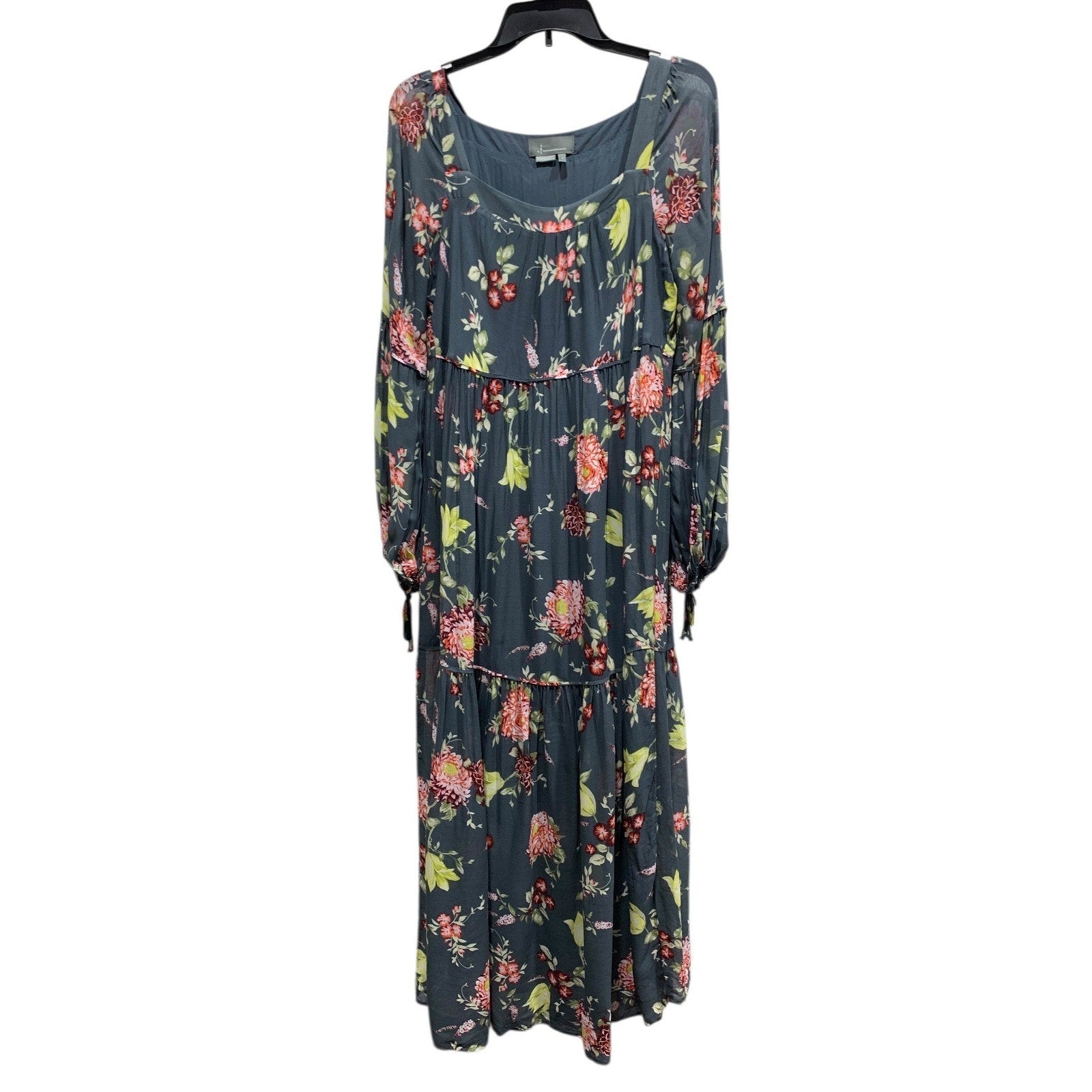 Anthropologie Evelin Maxi Dress Long Puff Sleeve Tiered Square Neck Womens M