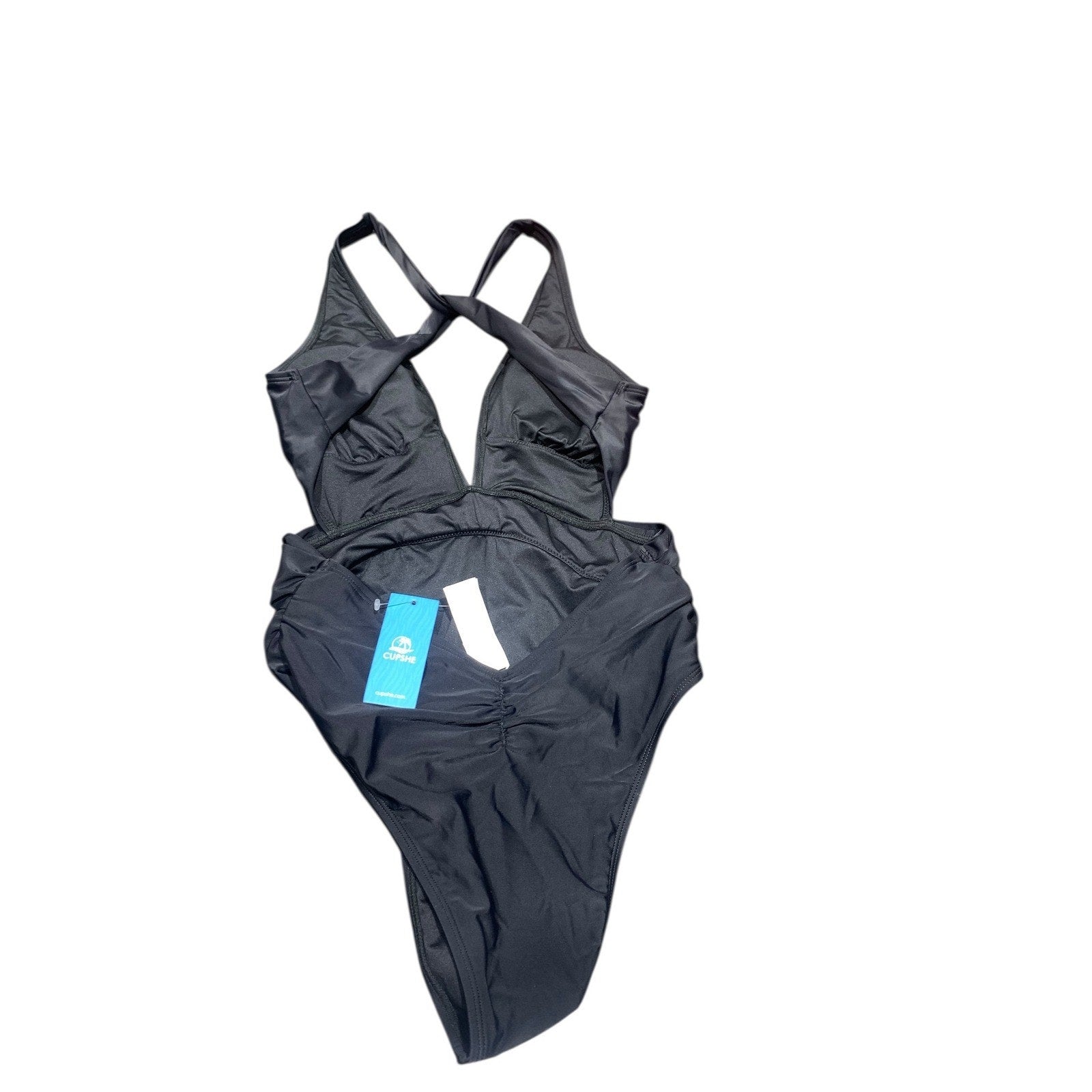 Cupshe Black One Piece Swimsuit Wrap V-Neck Ruched High Cut CASL1305BB Mens M