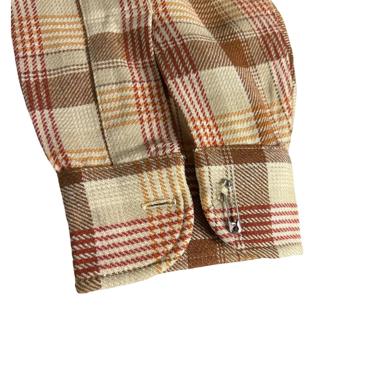 Vintage Pendleton Wool Plaid Flannel Shirt Mens Large Brown Tan Made in USA work