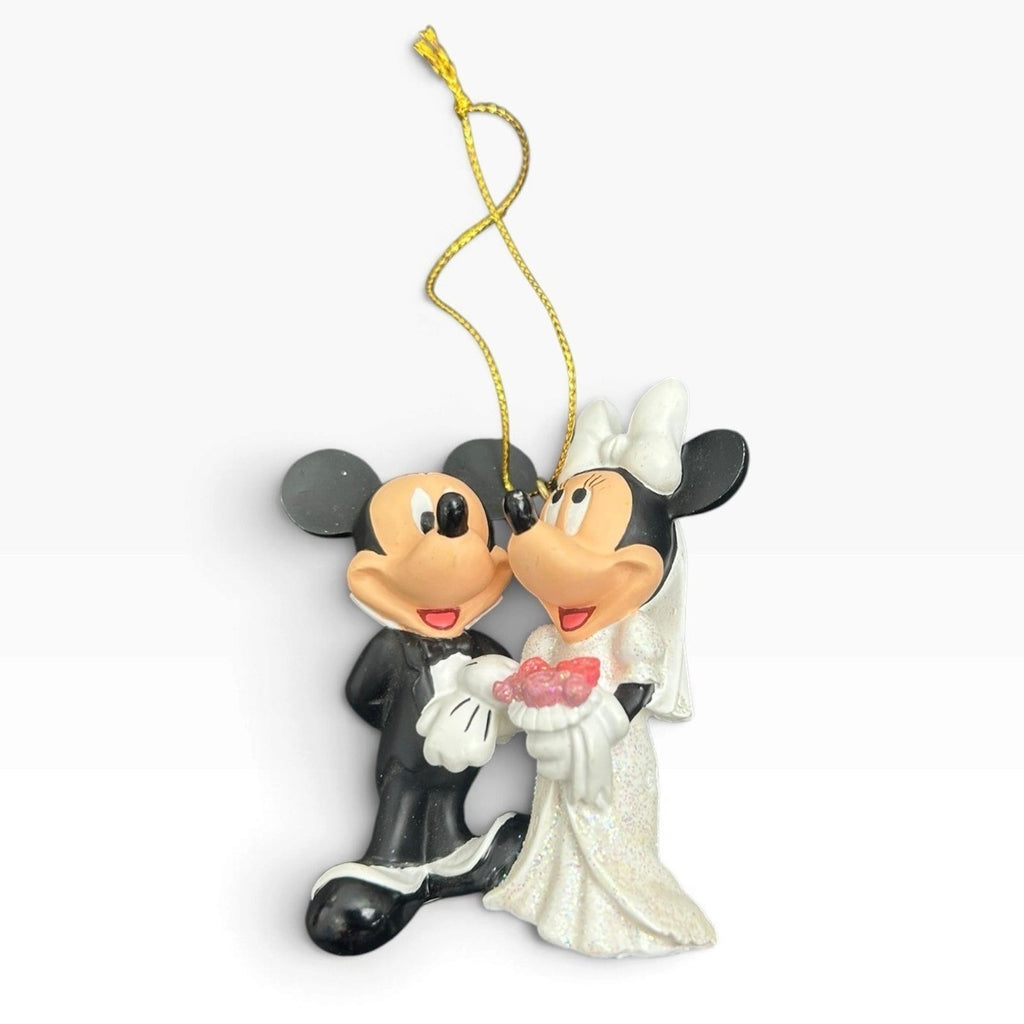 Disney Mickey and Minnie Mouse Wedding Bride Groom Glitter Ornament 2.75 inch