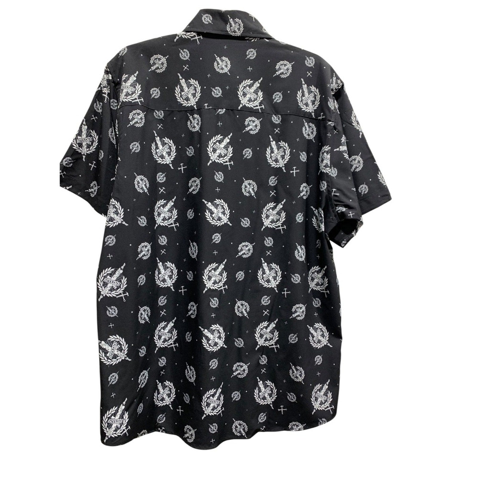 DIXXON Mens The Candle Short Sleeve Button Up Shirt Black White Graphic Print L