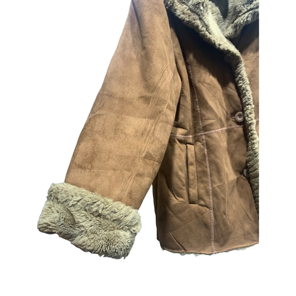 FUDA Women's Brown Faux Suede Shearling Lined Coat Jacket Size L