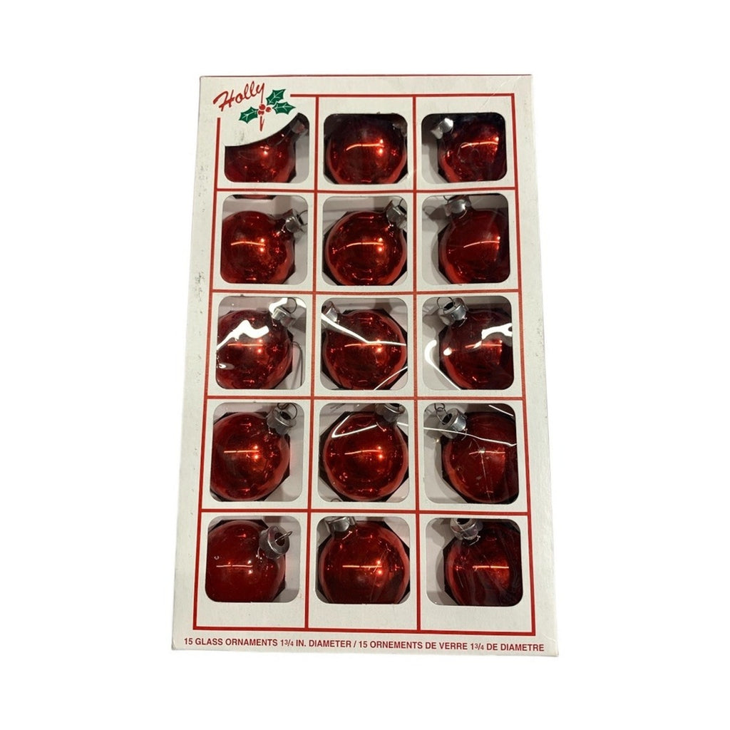 Holly 15 Glass Ornaments Red 1 1/4 Inch Christmas Tree Decorations