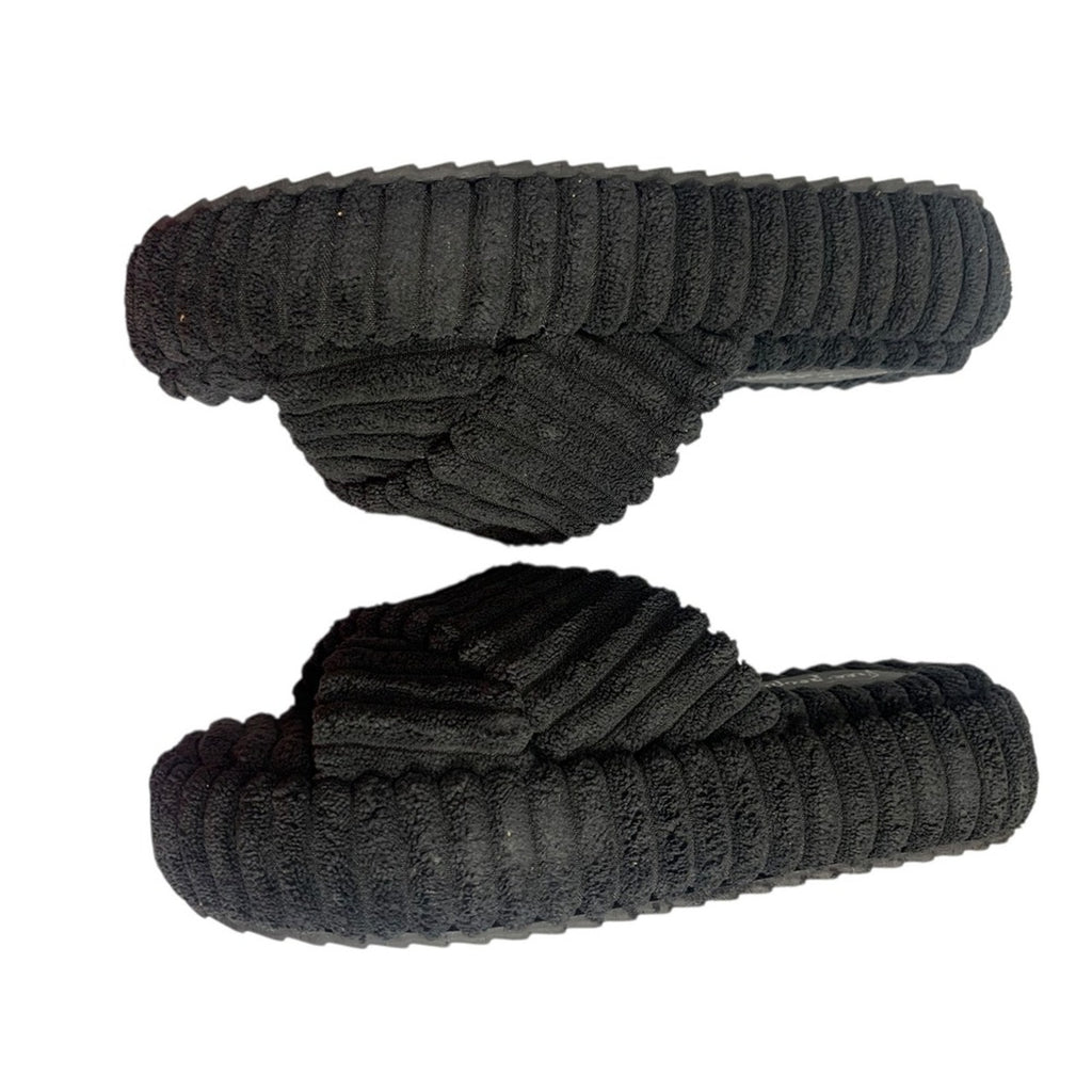 FREE PEOPLE Two Days In Ibiza Terry Slides / Black Corduroy cozy Comfort Size 6