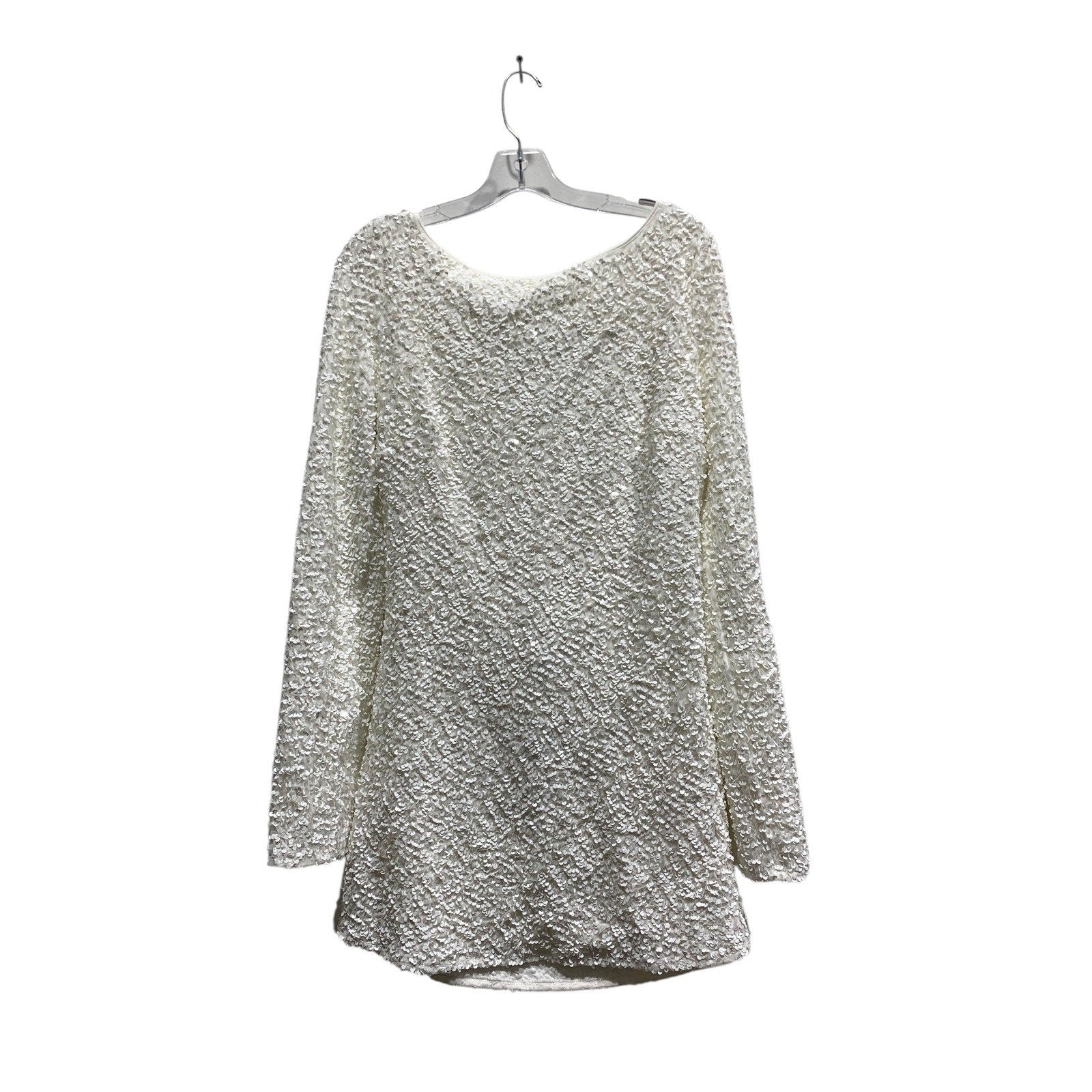 Lovers and Friends White Sequin Cowl Back Mini Dress Long Sleeve Large NEW bride