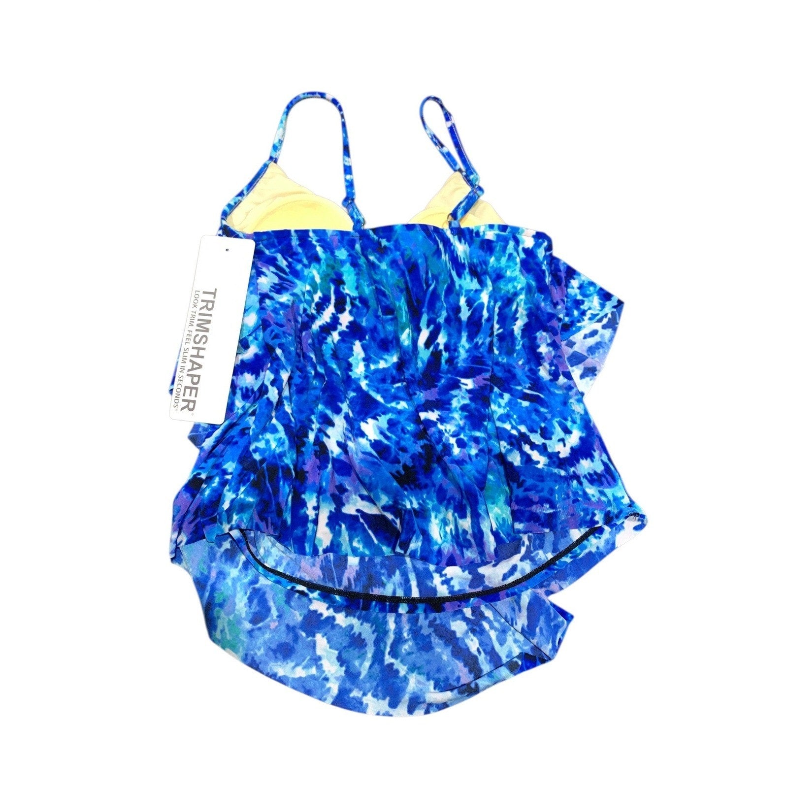 Trimshaper Women Blue Tie Dye Ruffle Tiered Slimming Tankini Top Size 10 6557224