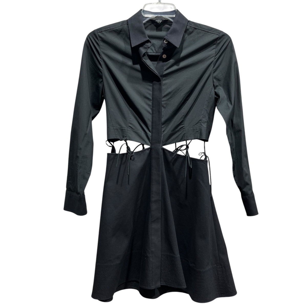 Alexander Wang Black Cotton Cutout Tie Waist Shirt Dress Size 2 Long Sleeve
