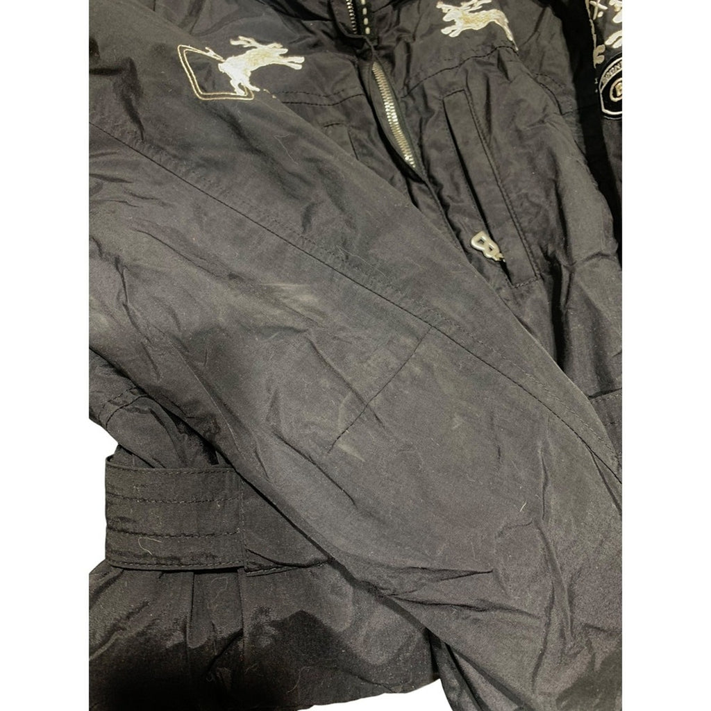 Bogner Ski Jacket Black Embroidered Deer Womens Belted Casual Outerwear sz 10
