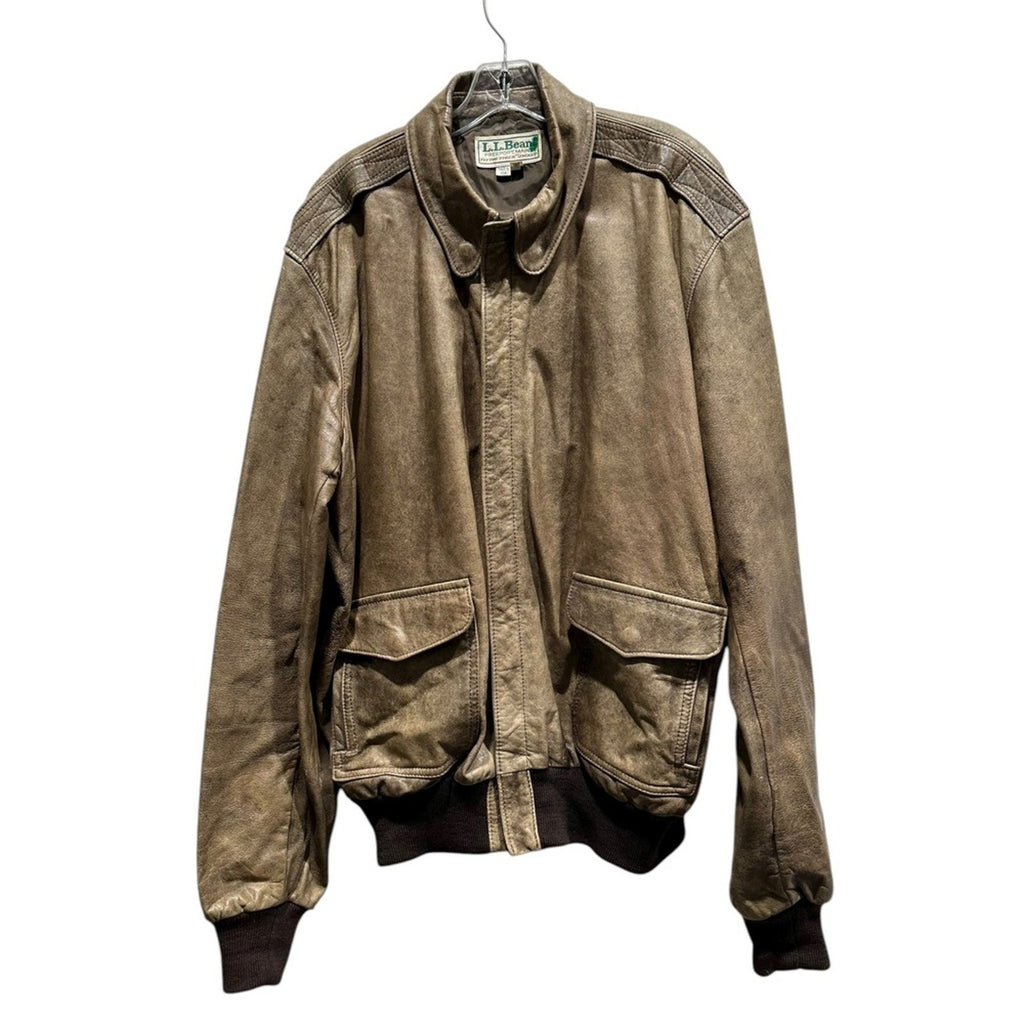 LLBean VINTAGE Real Leather Jacket  Size 46 Long Brown Leather Bomber USA Made
